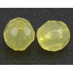 Transparent Acrylic Beads, Imitation Jade, Milk Yellow , Faceted Round, 6mm in diameter, hole: 1mm, about 4300pcs/500g