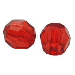Perles en acrylique transparente, ronde à facettes, rouge, environ 8 mm de diamètre, Trou: 1mm, 1800 pièces / 500 g
