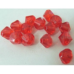 Bicono sfaccettato perline acrilico trasparente, tinto, rosso, 12mm, Foro: 2 mm, circa 550pcs/500g
