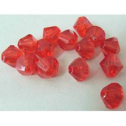 Faceted Bicone Transparent Acrylic Beads, Dyed, Red, 3mm, Hole: 1mm, about 41000pcs/500g