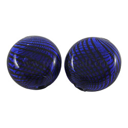 Handmade Blown Glass Beads, Flat Round, Midnight Blue, about 20mm in diameter, hole: 1.5~2mm