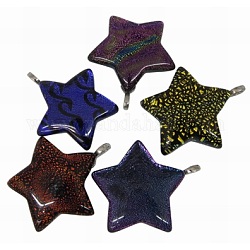 Handmade Dichroic Glass Pendants, with Alloy Pendant Bail, For Christmas, Star, Mixed Color, about 29mm wide, 35mm long, 7mm thick, hole: 3mm