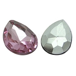 Flat Back Cabochons, Acrylic Rhinestone Beads, Faceted, Teardrop, Pink, 18x13x5.5mm