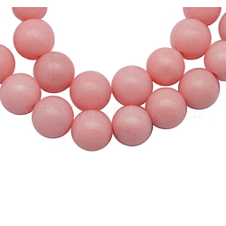 Chapelets de perles en jade Mashan naturel, teinte, ronde, rose, 12mm, Trou: 1.2mm, Environ 35 pcs/chapelet, 16 pouce