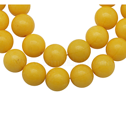Fili di perline giada di mashan naturale, tinto, tondo, oro, 12mm, Foro: 1.2 mm, circa 35pcs/filo, 16 pollice