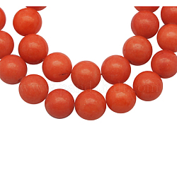 Chapelets de perles en jade Mashan naturel, teinte, ronde, rouge-orange, 6mm, Trou: 1mm, Environ 66 pcs/chapelet, 16 pouce
