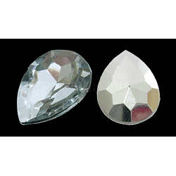 Acrylic Rhinestone Flat Back Cabochons, Faceted, Teardrop, White, about 13mm wide, 18mm long, 5.2mm thick