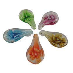 Lampwork Pendants, Leaf, Mixed Color, about 18mm wide, 32mm long, 8mm thick, hole: 3.5mm