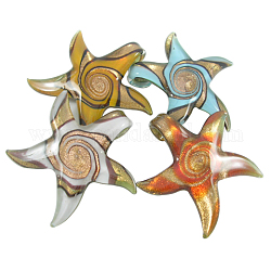 Handmade Lampwork Pendants, Mixed Color, Starfish/Sea Stars, about 56mm wide, 51mm long, hole: 7mm
