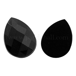 Flat Back Cabochons, Teardrop Acrylic Rhinestone Beads, Faceted, Black, about 13mm wide, 18mm long, 4mm thick