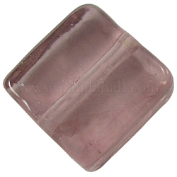Handmade Lampwork Beads, Square, Pale Violet Red, about 12mm wide, 12mm long, hole: 2mm