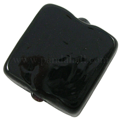 Handmade Lampwork Beads, Square, Black, about 12mm wide, 12mm long, hole: 2mm