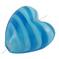 Handmade Lampwork Beads, Mother's Day Jewelry Making, Heart, DeepSky Blue, about 16mm wide, 16mm long, 10mm thick, hole: 1mm