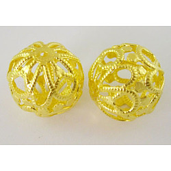 Iron Fancy Filigree Beads, Filigree Ball,  Lead Free, Gold Plated, 18~20mm long, 18mm wide, hole: 1.5mm