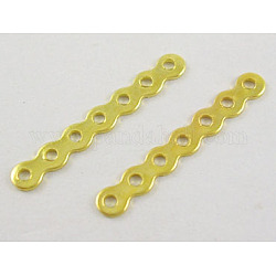 Perlas de espaciador de hierro, color de oro, 3.2 mm de ancho, 24 mm de largo, agujero: 1.2 mm, 7 agujeros