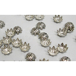 Chapeaux de perles fantaisie en fer, fleur, platine, environ 9.5 mm de diamètre, Trou: 1.2mm