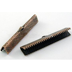 Iron Ribbon Crimp Ends, Red Copper Color, about 8mm long, 16mm wide, hole: 1mm