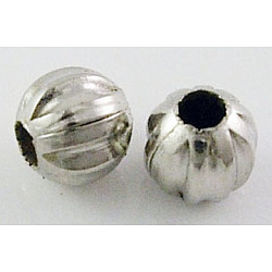 Iron Corrugated Beads, Round, Platinum, 6mm, Hole: 2mm, about 3500pcs/1000g