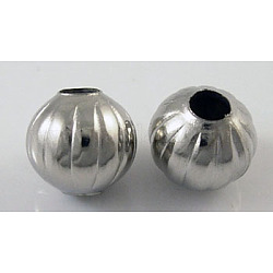 Iron Corrugated Beads, Platinum Color, Round, 5mm in diameter, hole:2mm, about 5360pcs/1000g