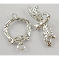 Brass Toggle Clasps,  Nickel Free, Dragonfly, Platinum, Ring: 23.5x10mm, Dragonfly: 22x15mm, Hole: 1.8mm