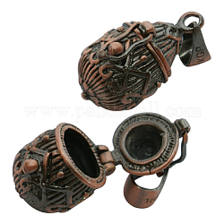 Brass Pendant, Prayer Box, Barrel, Red Copper Color, about 15mm wide, 28mm long, hole: 4mm
