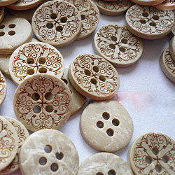 Botón de costura básica redonda tallada 4 hoyos, Botón de coco, burlywood, aproximamente 13 mm de diámetro, aproximamente 100 unidades / bolsa