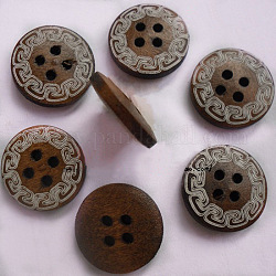 4 hoyos botones redondos posterior plana, Botones de madera, coco marrón, aproximamente 15 mm de diámetro