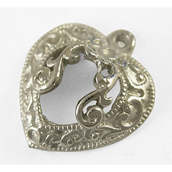 Alloy Pendants, Lead Free and Cadmium Free, Heart, Platinum Color, about 20.8mm long, 18.5mm wide, 6mm thick, hole: 1.5mm