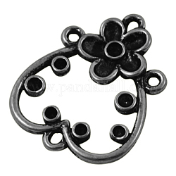 Connector Rhinestone Settings, Lead Free and Cadmium Free, Alloy, Heart, accented with Flower, Gunmetal, about 28mm long, 22.5mm wide, 2mm thick, hole: 2mm