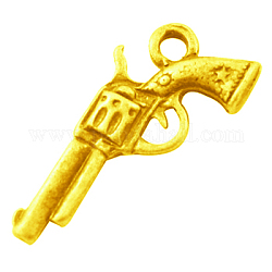 Gun pendentifs en alliage, pendentif revolver, or, sans plomb et sans cadmium et sans nickel, longueur d'environ 22 mm ,  largeur de 11 mm, épaisseur de 3mm, Trou: 2mm