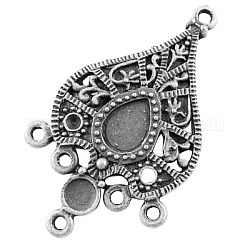 1/5 Tibetan Style Drop Chandelier Components Connectors, Antique Silver, Lead Free & Cadmium Free, 37.5x22x2mm, Hole: 1.5mm, Tray: 5x7mm & 4mm, Fit for 1mm Rhinestone
