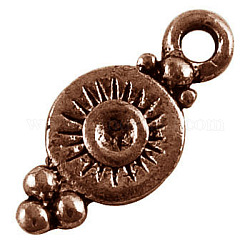 Tibetan Style Alloy Charms, Cadmium Free & Nickel Free & Lead Free, Flat Round, Red Copper, 16x7x1.5mm, Hole: 1.5mm
