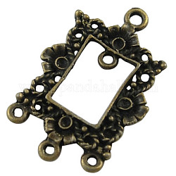 Alloy Rhinestone Connector Settings, Lead Free and Cadmium Free, Rectangle, Antique Bronze, 33.5x22x2mm, Hole: 2mm