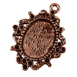 Alloy Pendant Cabochon Settings, Oval, Red Copper, Tray: 14x10mm, 26x19x2mm, Hole: 1.5mm
