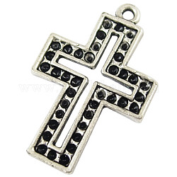 Tibetischer Stil Kreuz Anhänger Fassungen für Strasssteine, Antik Silber Farbe, Bleifrei und Cadmiumfrei und Nickel frei, 33.5x22x2 mm, Bohrung: 2 mm, fit für 1 mm Strass.