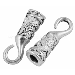 Tibetan Style S-Hook Clasps, Lead Free and Cadmium Free, Antique Silver, 24x8x7mm, Hole: 4mm
