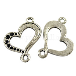 Alloy Connector Rhinestone Settings for Enamel, Valentine's Day Jewelry Accessory, Antique Silver, Heart, about 20.5mm long, 19mm wide, 2mm thick, hole: 1.5mm