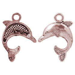 Alloy Pendants, Lead Free and Cadmium Free, Dolphin, Red Copper, 24x21x4mm, Hole: 3mm