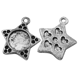 Star Alloy Pendant Rhinestone Settings, Lead Free and Cadmium Free, Antique Silver Color, about 17mm long, 15mm wide, 2.5mm thick, hole: 1mm