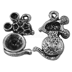 Rat alliage ronde supports pendentif en strass, sans plomb et sans cadmium, argent antique, 17.5x11x4mm, Trou: 1mm