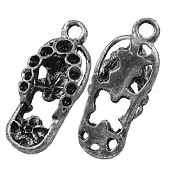 Shoes Alloy Pendant Rhinestone Settings, Lead Free and Cadmium Free, Antique Silver Color, about 26mm long, 11.5mm wide, 6.5mm thick, hole:1.5mm