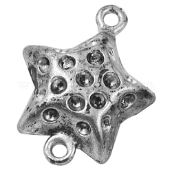 Base para conector de aleación de diamante de imitación, sin plomo y cadmio, estrella, plata antigua, 24x17x5mm, agujero: 2 mm