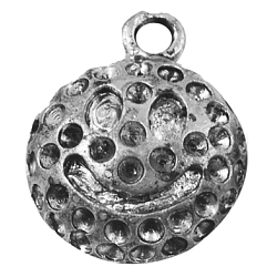 Alloy Flat Round with Smile Face Pendants Rhinestone Settings, Lead Free and Cadmium Free, Antique Silver, 20x16x4.5mm, Hole: 2.5mm