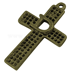 Alliage croix supports pendentif en strass, Sans cadmium & sans nickel & sans plomb, bronze antique, 41x25x3mm, Trou: 2mm