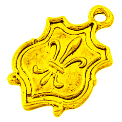 Escudo de aleación de estilo tibetano tallado flor de lis colgantes, dorado, sin plomo y el cadmio, 24x15x2mm, agujero: 2 mm