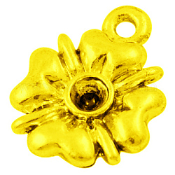 Supports de pendentif en alliage avec strass, sans plomb et sans cadmium, fleur, or, 14x12x2mm, Trou: 1.5mm