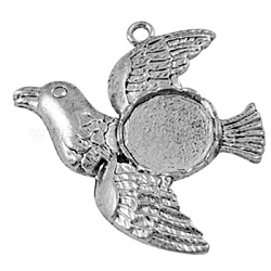 Pendentif de support de cabochon en alliage, oiseau, sans cadmium et sans plomb, argent antique, 33.5x33x2.5mm, Trou: 2mm
