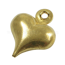Brass Pendants, Lead Free and Cadmium Free and Nickel Free, Heart, Unplated, about 7.8mm wide, 10mm long, 3mm thick, hole: 0.8mm