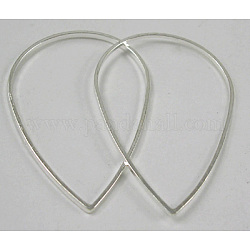 Brass Linking Rings, teardrop, plated in Silver color, about 25mm wide, 38mm long, 1mm thick