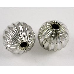 Brass Corrugated Beads, Round, Platinum Color, about 10mm in diameter, hole: 2mm